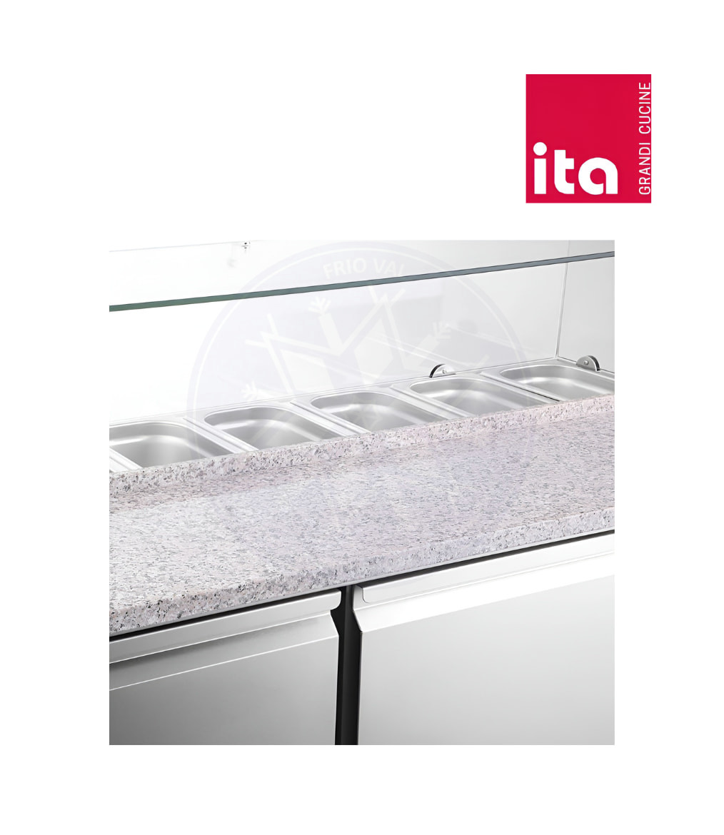 Mesón Saladette 380 lt con Mármol 7 Depósitos Ita - Imagen 2