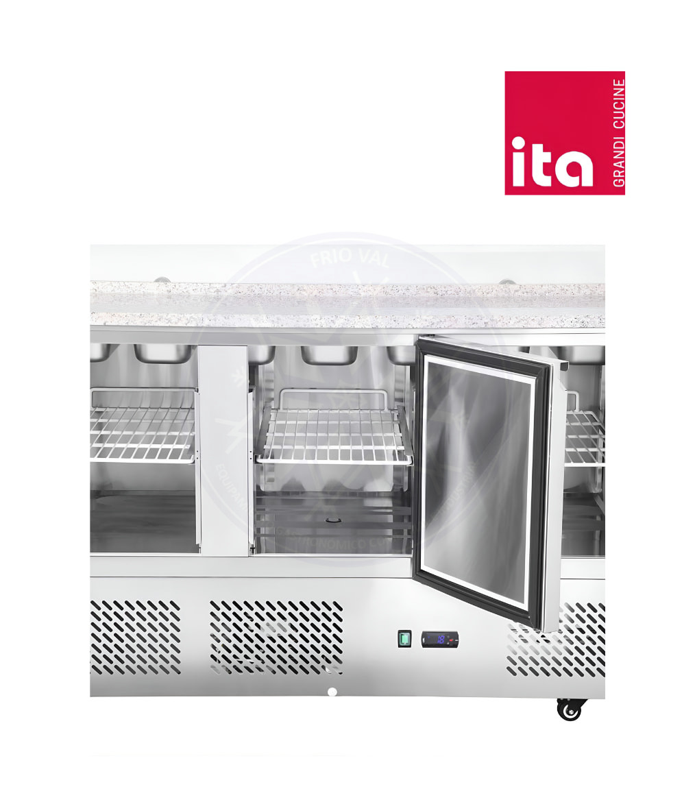 Mesón Saladette 380 lt con Mármol 7 Depósitos Ita - Imagen 3