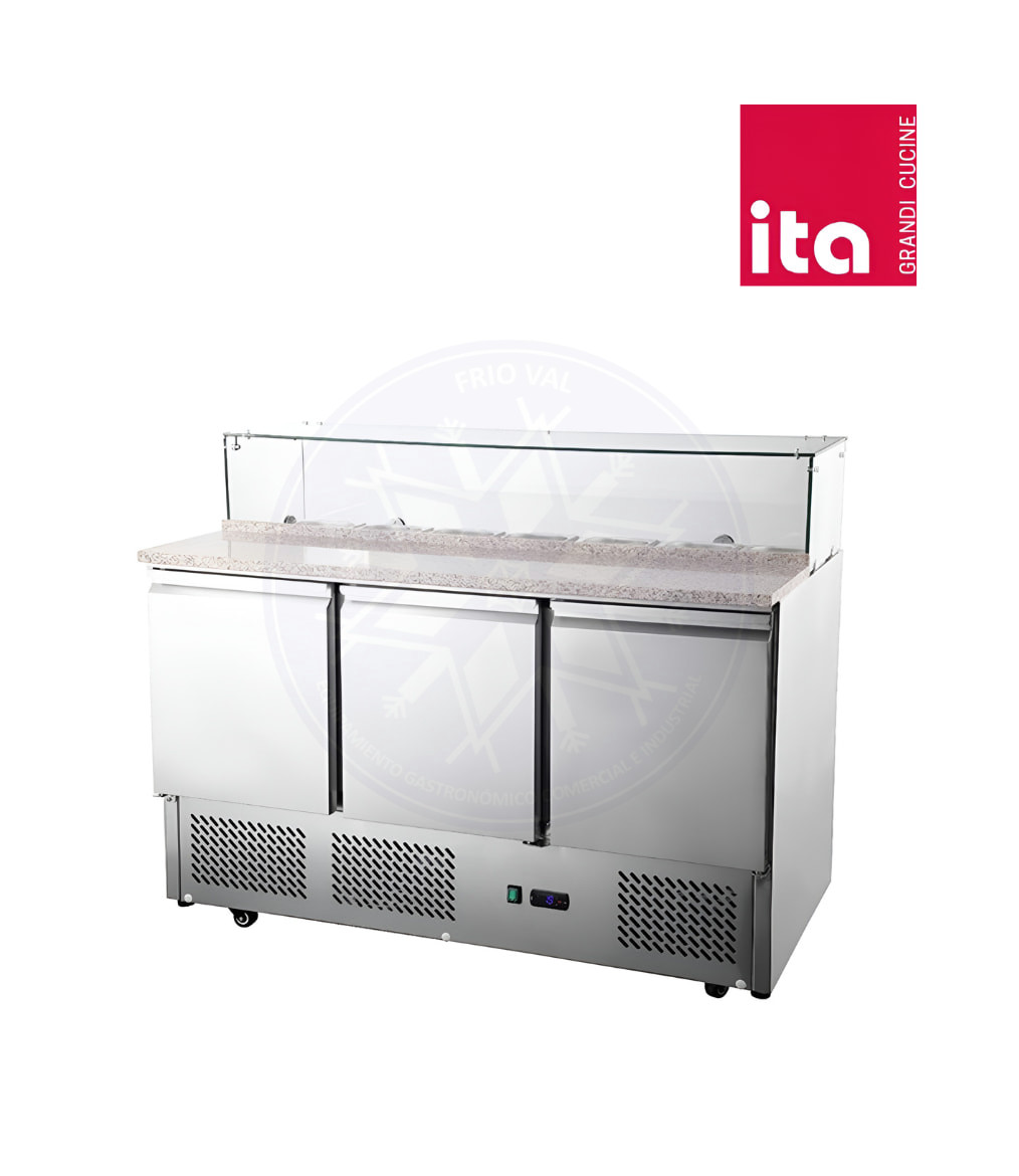 Mesón Saladette 380 lt con Mármol 7 Depósitos Ita